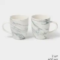 Кружки Magistro Real Marble, 400 мл, набор 2 шт., фарфор, белые