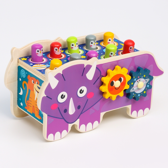 Детский логический центр двусторонний «Носорог» 2 в 1 (стучалка, крутилки) 24 × 10 × 14 см