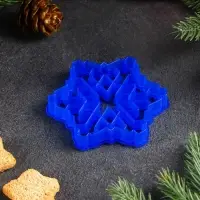 Форма для печенья новогодняя &laquo;Снежинка&raquo;, вырубка, штамп, 9.2&times;9.2&times;1.4 см, пластик, синяя
