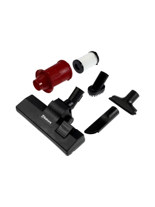 Пылесос Sakura SA-8322R, вертикальный, 800 Вт, 1 л, 79 дБ, шнур 4 м, 4 насадки, красный, серый