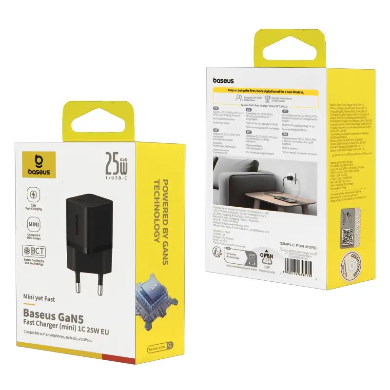 Переходник сетевого зарядного устройства на Type-C 25W GAN5 P10110909113-00 Baseus черный
