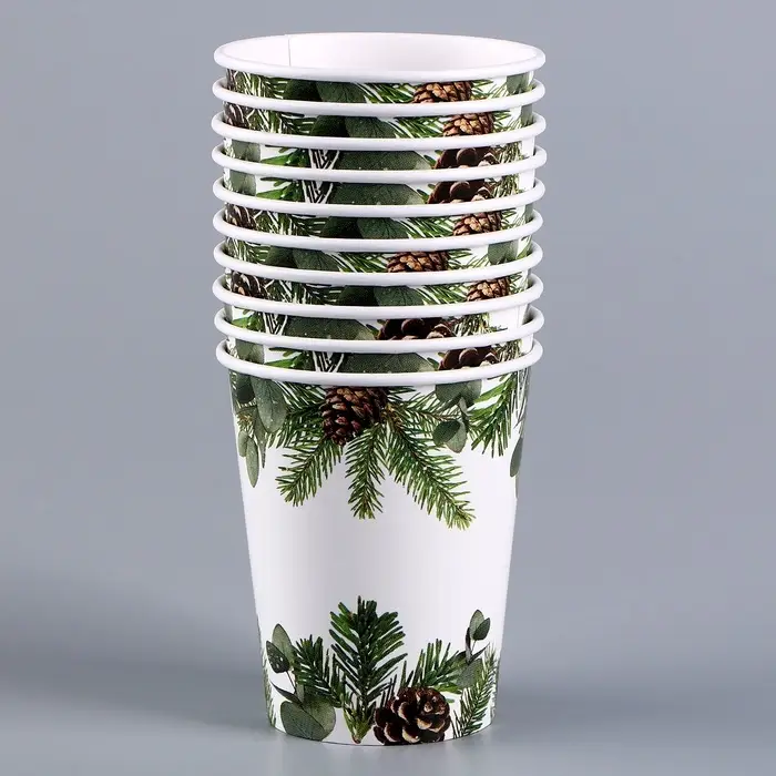 Стакан бумажный одноразовый «С Новым годом», еловые ветки