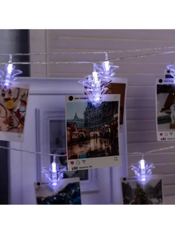 Гирлянда &laquo;Нить&raquo; 4.5 м с насадками &laquo;Прищепки-ёлочки&raquo;, IP20, прозрачная нить, 20 LED, свечение белое, 220 В