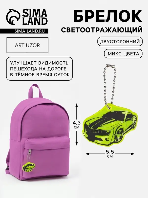 Светоотражающий элемент &laquo;Авто&raquo;, двусторонний, 5.5&times;4.3 см, МИКС