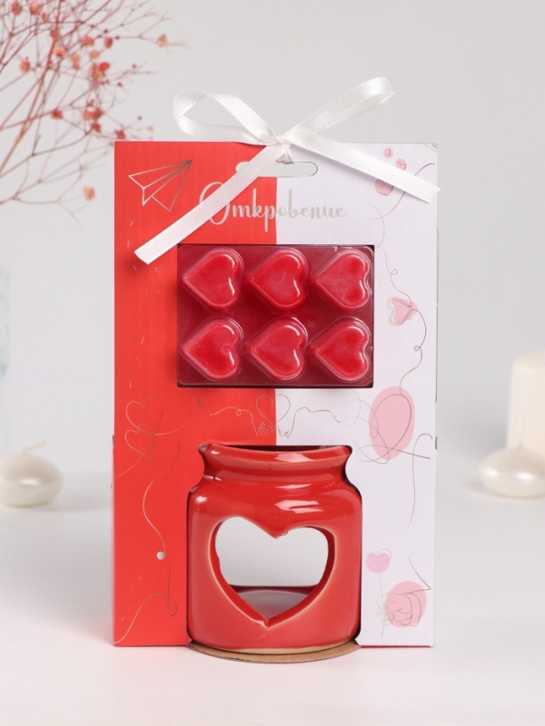 Аромалампа керамика + ароматический воск Аромалампа керамика + ароматический воск "Сердце" красная 7,5х7,5х8 см