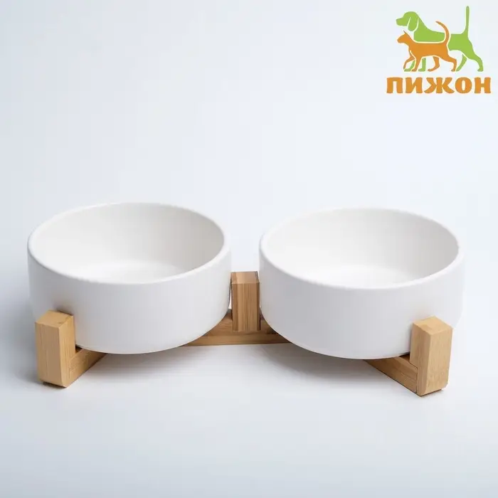 Набор мисок на подставке, 2&times;450 мл, 13&times;5 см, керамика, белый