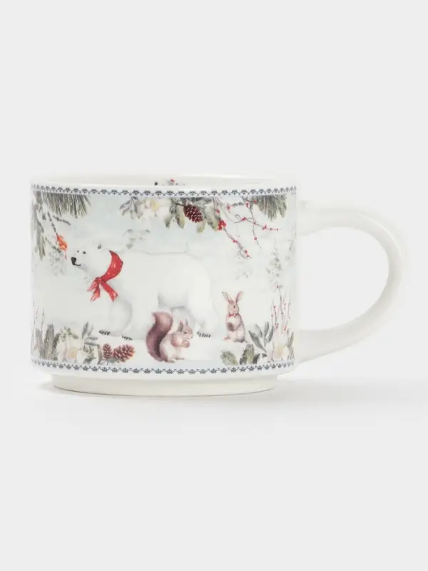 Кружка новогодняя «Белый мишка», с ложкой, 280 мл, керамика, подарочная упаковка, белая