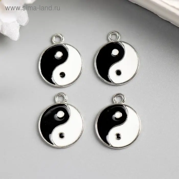 Декор для творчества металл, эмаль  Декор для творчества металл, эмаль "Инь-ян" серебро 2,2х1,8 см
