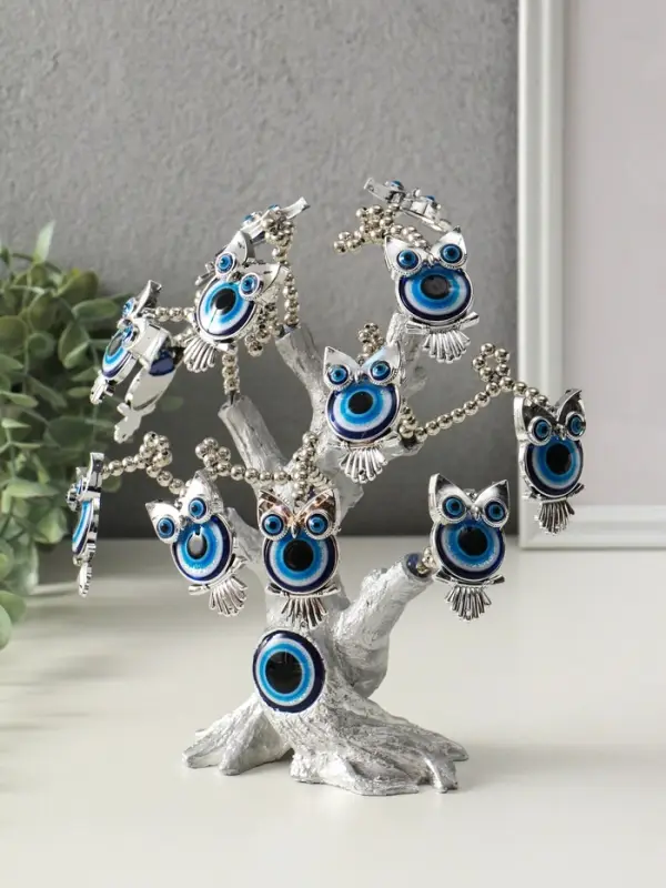 Денежное дерево декоративное &laquo;Бонсай от сглаза. Дерево с филинами&raquo;, под серебро, 17.5&times;6.5&times;23 см