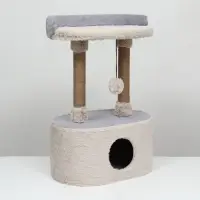 Домик для кошек с когтеточкой, 54&times;34&times;80 см, с овальной полкой, пушистый мех, джут, серый