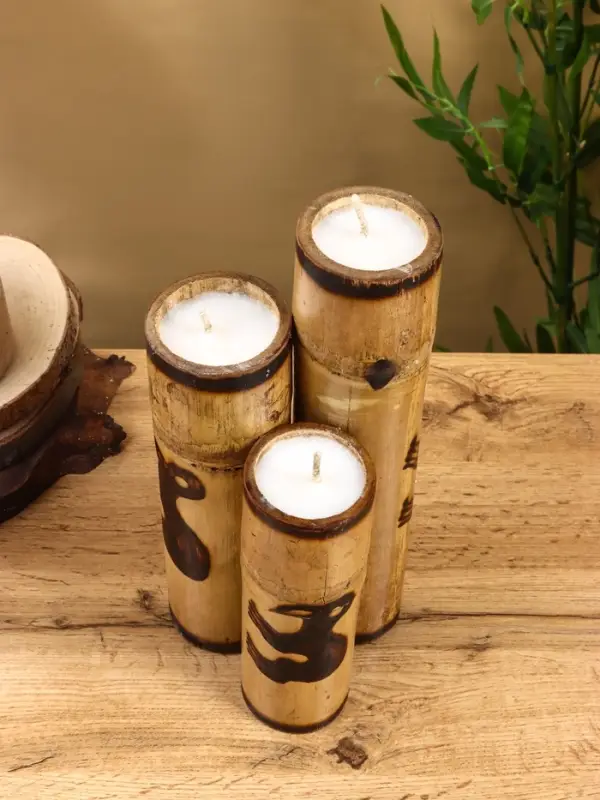 Свеча в бамбуке тройная «Птица», 14×14×30 см, 100 мл, бежевая