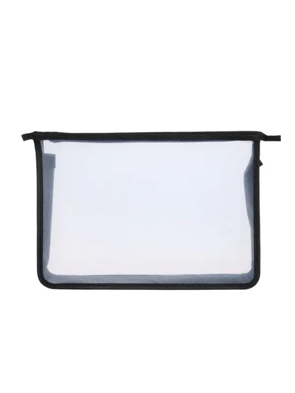 Папка пластиковая А4, молния сверху, Офис, прозрачная / черная, рифленая (330х230х55мм)