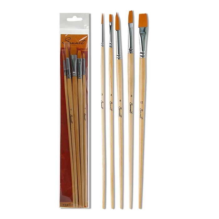 Набор кистей Синтетика 5 штук ЗХК Набор кистей Синтетика 5 штук ЗХК "Сонет №3" (круглые №: 2,6; плоские №: 4,8,12) длинная ручка