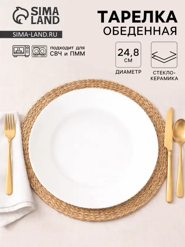 Тарелка обеденная &laquo;Лунный свет&raquo;, d=24.8 см, стеклокерамика, белая