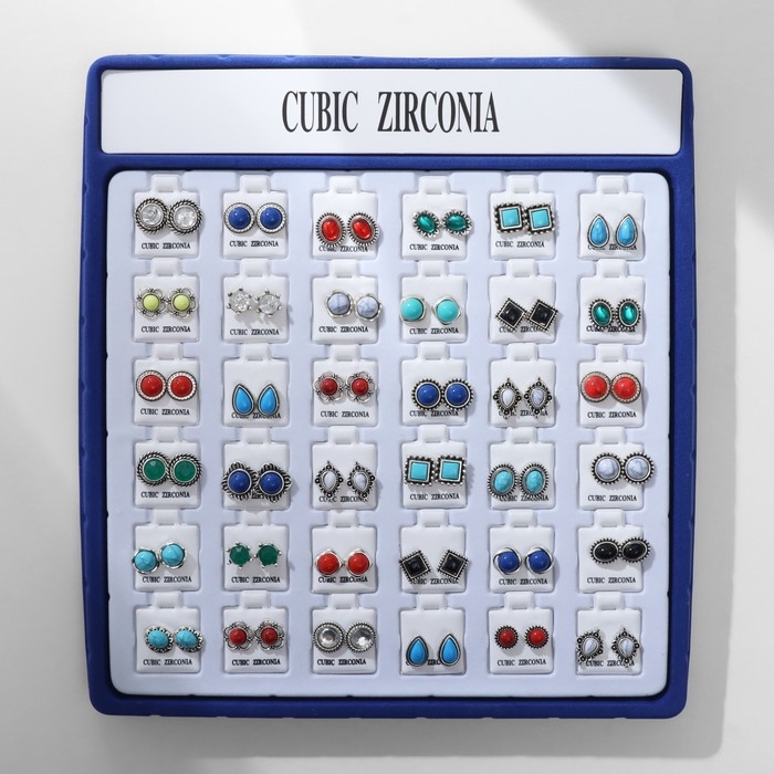 Пусеты в коробке 36 пар «Натурель», цвет МИКС в чернёном серебре Пусеты в коробке 36 пар «Натурель», цвет МИКС в чернёном серебре