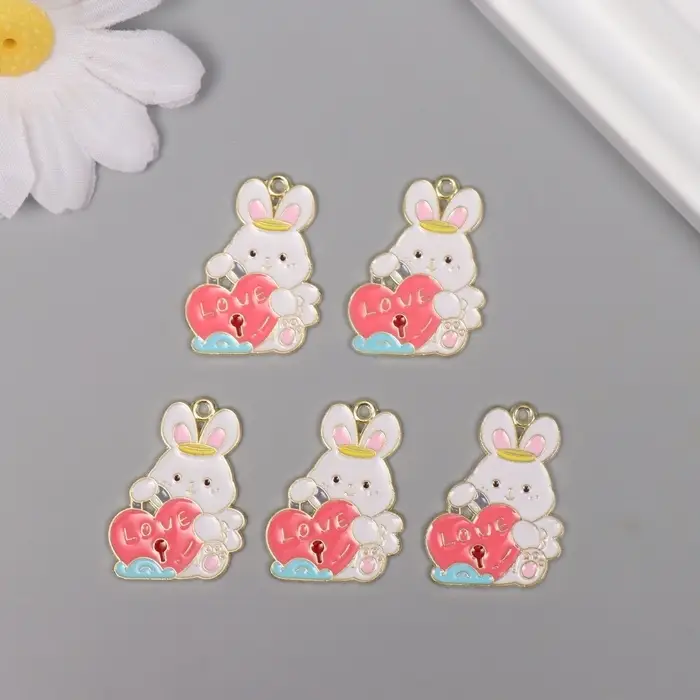 Декор для творчества металл, эмаль Декор для творчества металл, эмаль "Зайчик с сердцем-замком" 2,8х2,2 см