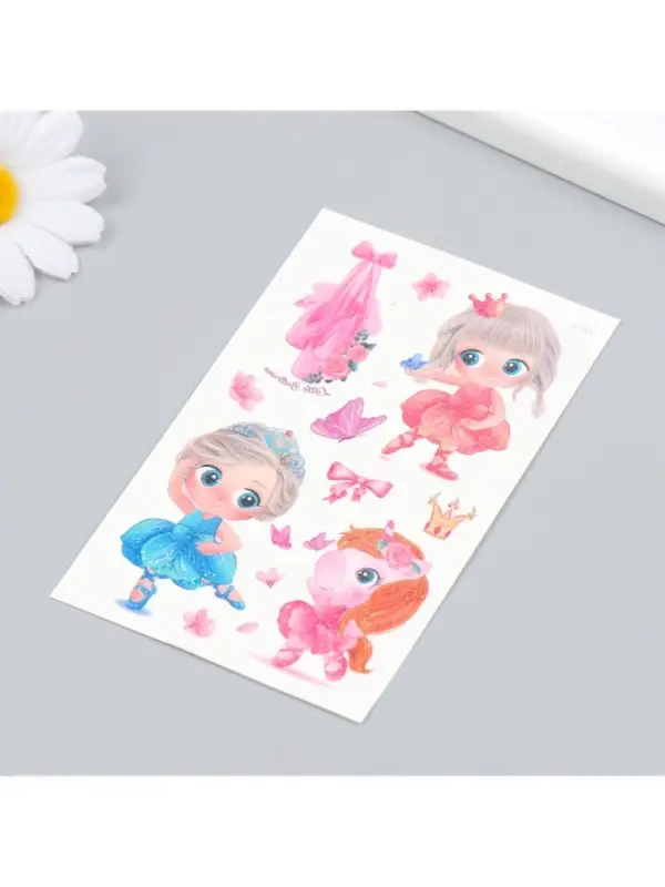 Переводные тату на тело цветные «Балерина и единорог», блёстки, 12×7.5 см