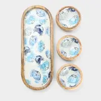 Набор розеток на подносе &laquo;Крабы&raquo;, 3 шт., 33.5&times;13&times;6.5 см, дерево манго