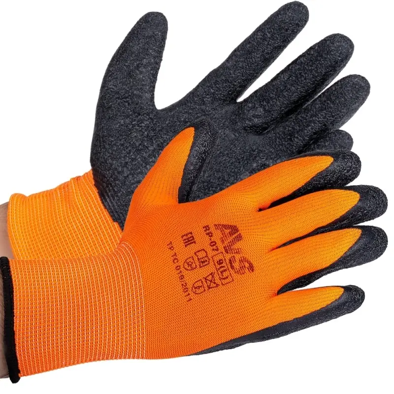 Перчатки нейлоновые с ребристым латексным покрытием (оранжево-черные) 1 пара AVS RP-07