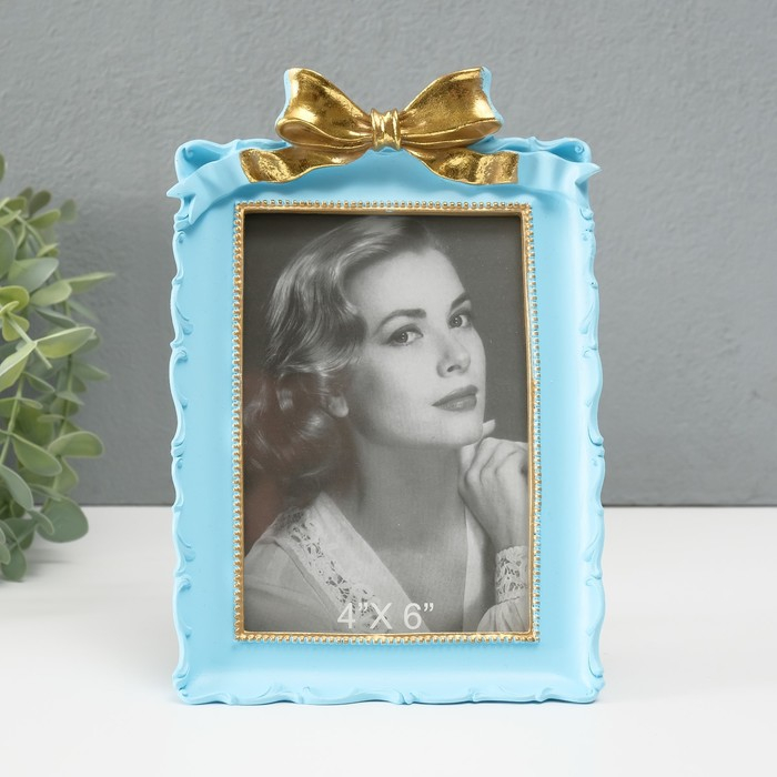Фоторамка полистоун 10х15 см Фоторамка полистоун 10х15 см "Золотой бант" голубая 20х13,5х3 см