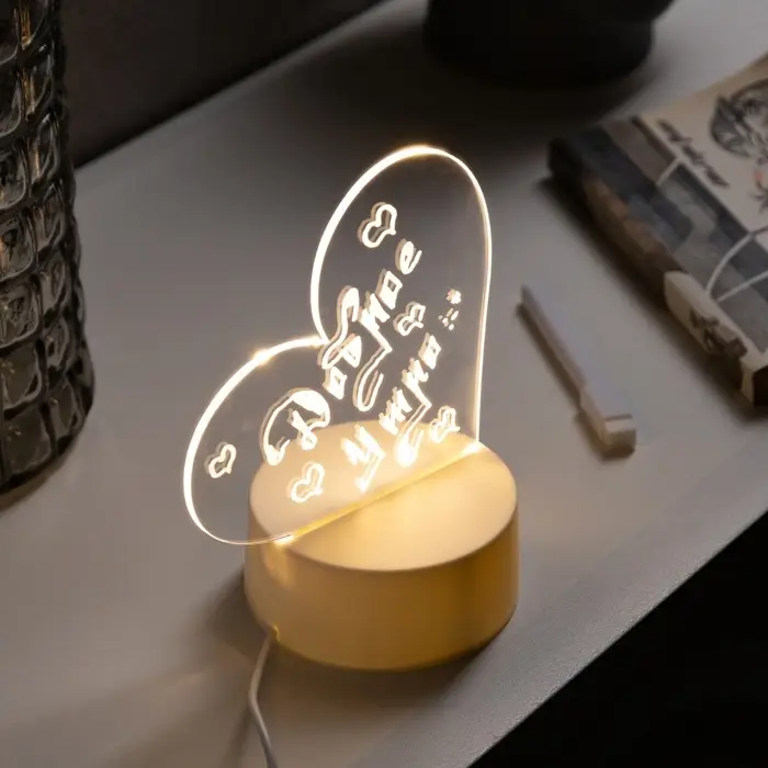 Ночник с маркером для заметок, сердце, 12.5&times;16.5&times;9.5 см, 6 LED, USB, свечение тёплое белое