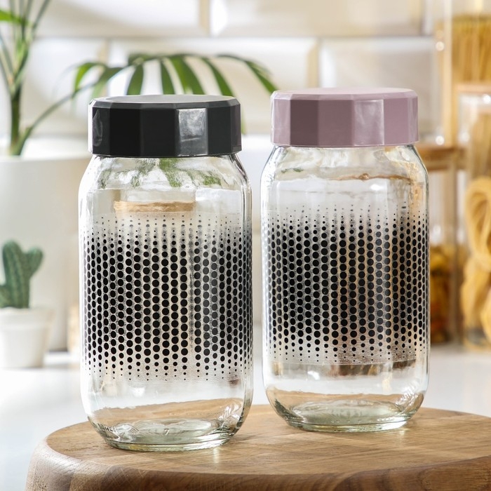 Банка стеклянная для сыпучих продуктов «Круги», 950 мл, цвет МИКС Банка стеклянная для сыпучих продуктов «Круги», 950 мл, цвет МИКС