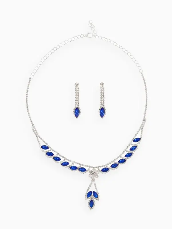 Набор 2 предмета: серьги, колье &laquo;Листопад&raquo;, ромб, сине-белый в серебре, 45 см