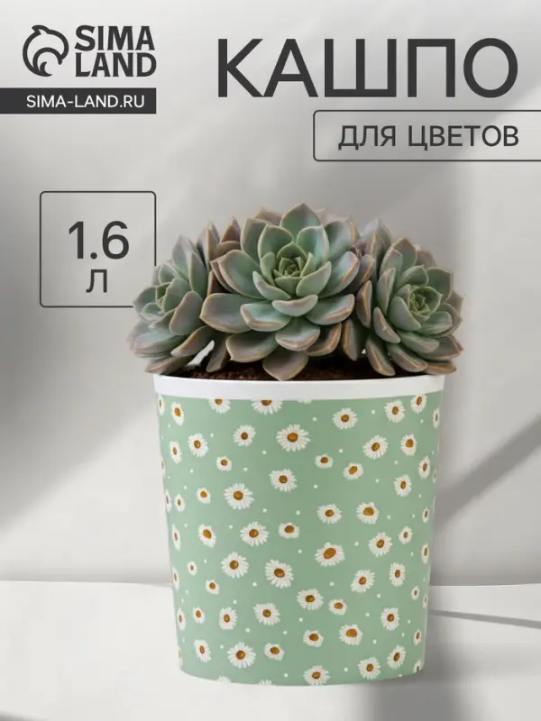 Кашпо для цветов &laquo;Ромашки&raquo;, 1.6 л, d=14 см, h=14 см, пластиковое