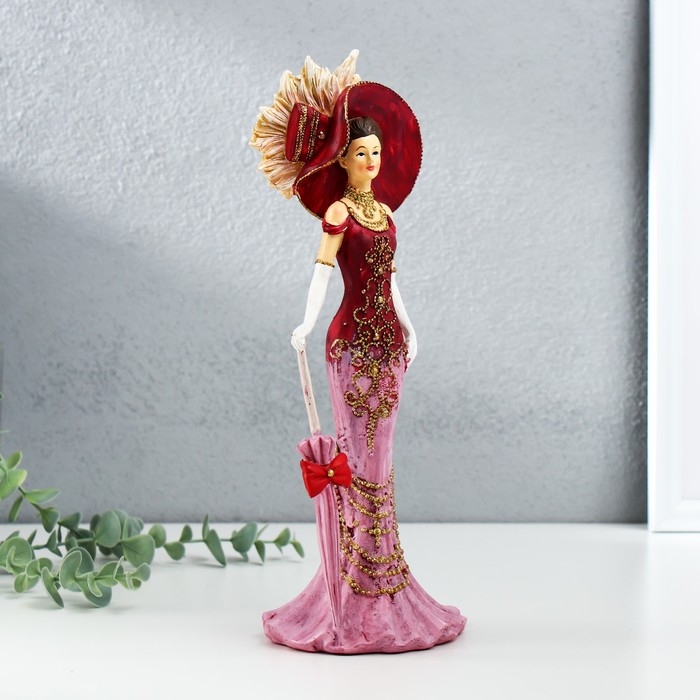 Сувенир полистоун  Сувенир полистоун "Леди в розовом платье, в шляпе, с зонтом" 11,5х9,5х28,5 см