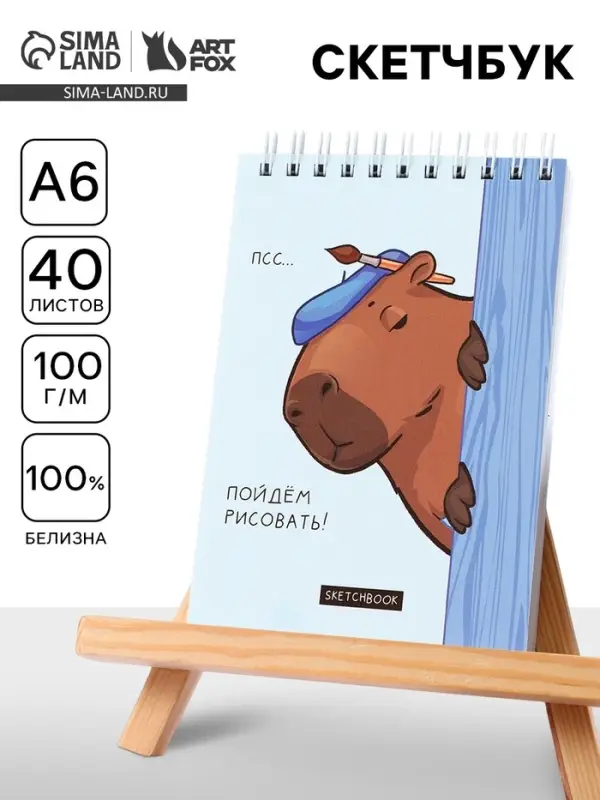 Скетчбук А6, 40 л. 100 г/м&sup2; &laquo;Капибара&raquo;