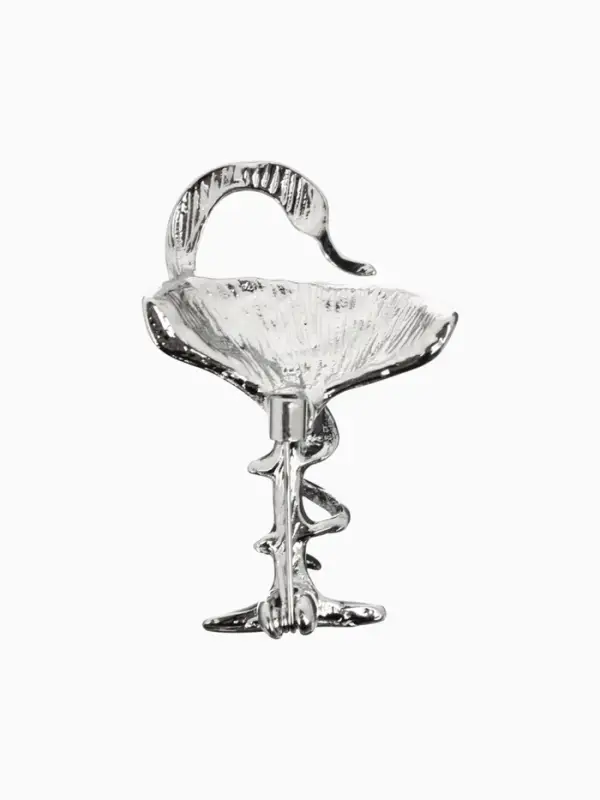 Брошь &laquo;Змея в геральдике&raquo;, знак медицины, серая в серебре