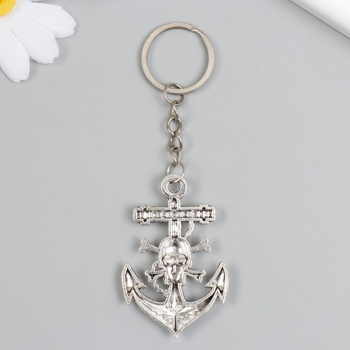 Брелок металл "Якорь с черепом" серебро 3,6х5,5 см