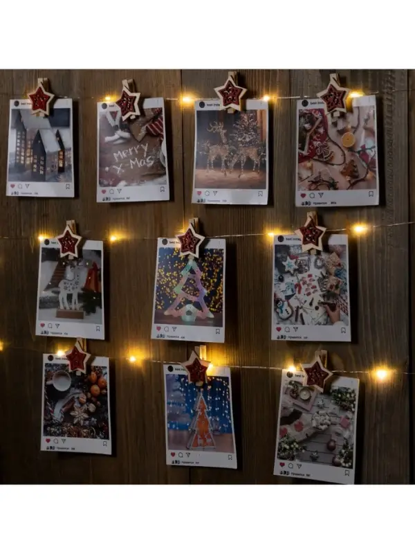 Гирлянда &laquo;Нить&raquo; 2 м, роса с насадками &laquo;Прищепки-звёздочки&raquo;, IP20, серебристая нить, 20 LED, от батареек АА&times;2, свечение тёплое белое