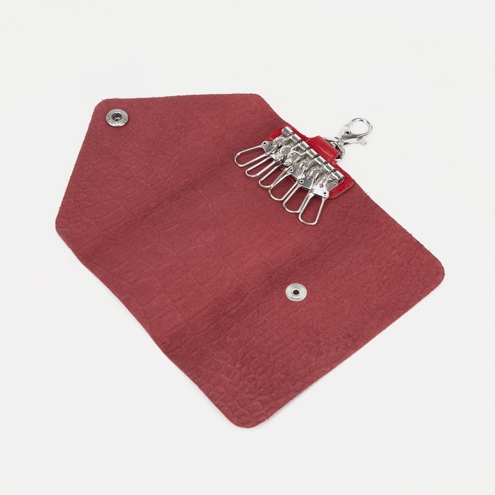 Ключница карманная на кнопке, длина 11 см, 7 карабинов, цвет красный Ключница карманная на кнопке, длина 11 см, 7 карабинов, цвет красный