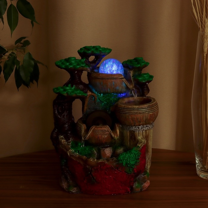 Фонтан Фонтан "Бочки под деревом с мельницей на камнях" 25х15 см (с подсветкой)