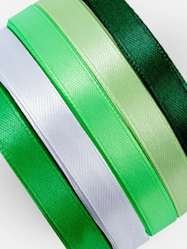 Атласная лента, набор 5 шт., 10 мм, 23&plusmn;1 м, белая, зелёная