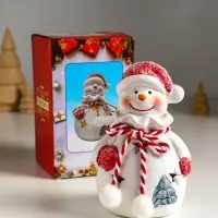Сувенир керамика свет "Снеговик в шубке с помпонами" 7,5х6,5х12,5 см