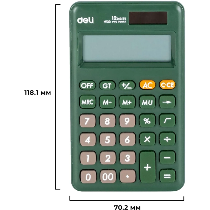 Калькулятор карманный Deli EM120,12-р, дв.пит., 118x70мм, зеленый