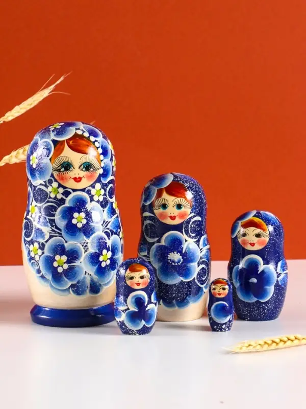 Матрёшка дерево «Марина», гжель, 5-кукольная, 19 см