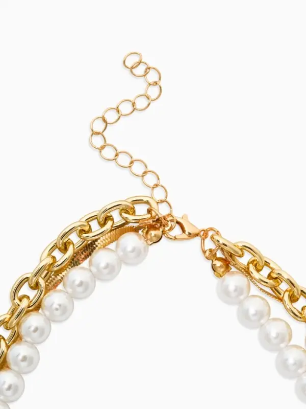 Колье медь "Жемчуг с цветами" (набор 3шт), 34/36/40см цвет белый в золоте