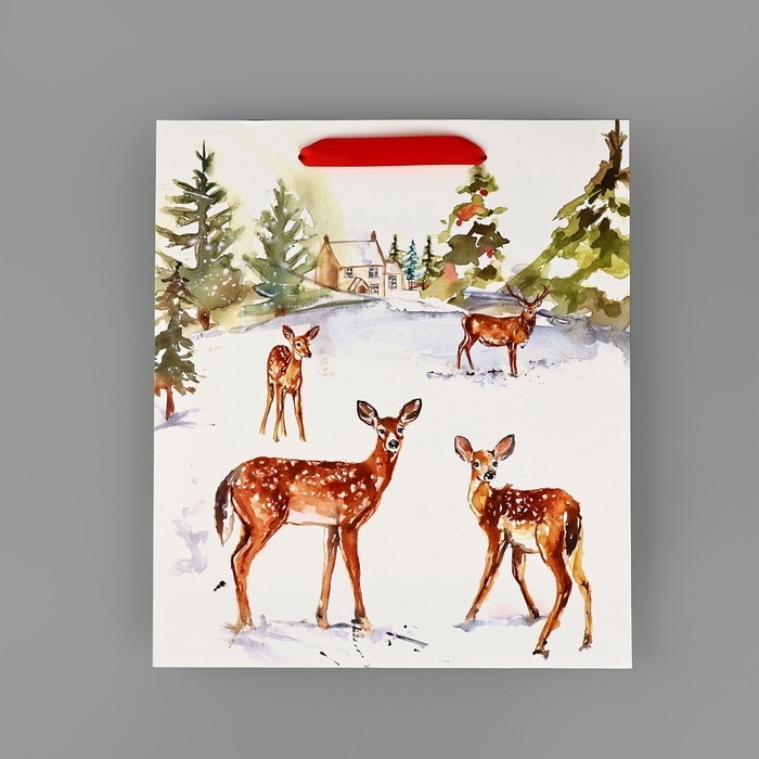 Пакет подарочный новогодний ламинированный «Прогулка в зимнем лесу», M 30 х 26 х 9 см, Новый год Пакет подарочный новогодний ламинированный «Прогулка в зимнем лесу», M 30 х 26 х 9 см, Новый год