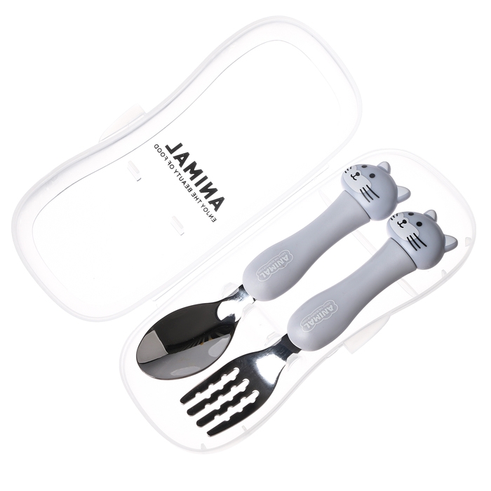 Набор детских столовых приборов в футляре «Котята», вилка, ложка Набор детских столовых приборов в футляре «Котята», вилка, ложка