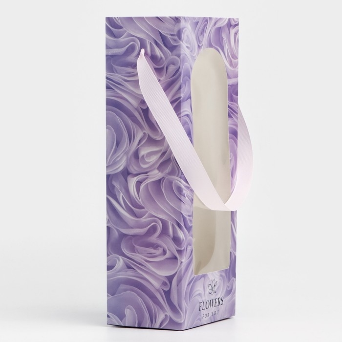 Пакет-переноска для цветов с пластиковым окном, Flowers, сиреневая, 30 х 12 х 8 см Пакет-переноска для цветов с пластиковым окном, Flowers, сиреневая, 30 х 12 х 8 см