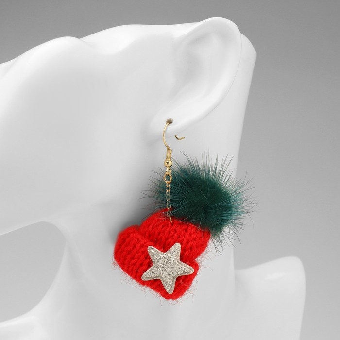 Новый год! Серьги «Шапочки» мягкие, цвет красно-зелёный Новый год! Серьги «Шапочки» мягкие, цвет красно-зелёный