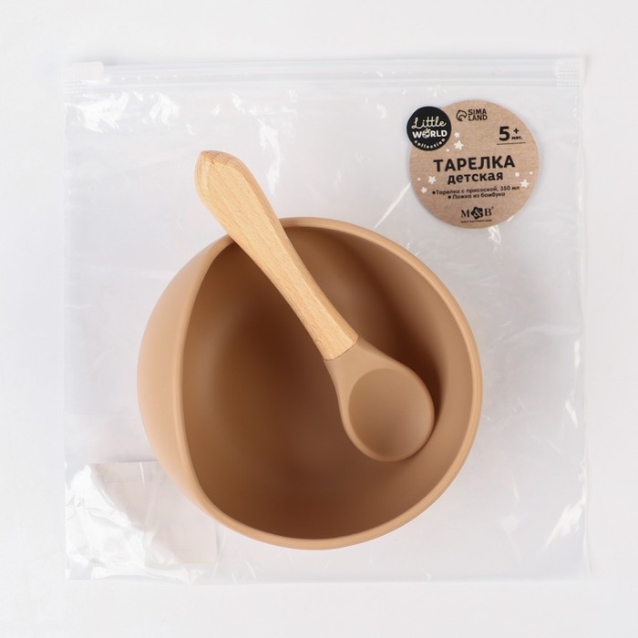 Тарелка детская на присоске, ложка, M&B, бежевый Тарелка детская на присоске, ложка, M&B, бежевый