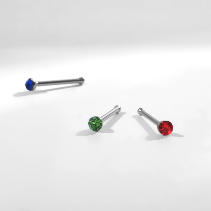 Пирсинг в нос (нострил) «Страза», прямой, L=10 мм, набор 40 шт., цвет МИКС в серебре