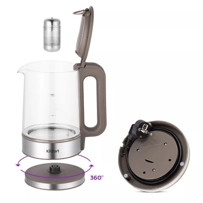 Чайник электрический Kitfort КТ-6664, стекло, 1.7 л, 2200 Вт, серый Чайник электрический Kitfort КТ-6664, стекло, 1.7 л, 2200 Вт, серый