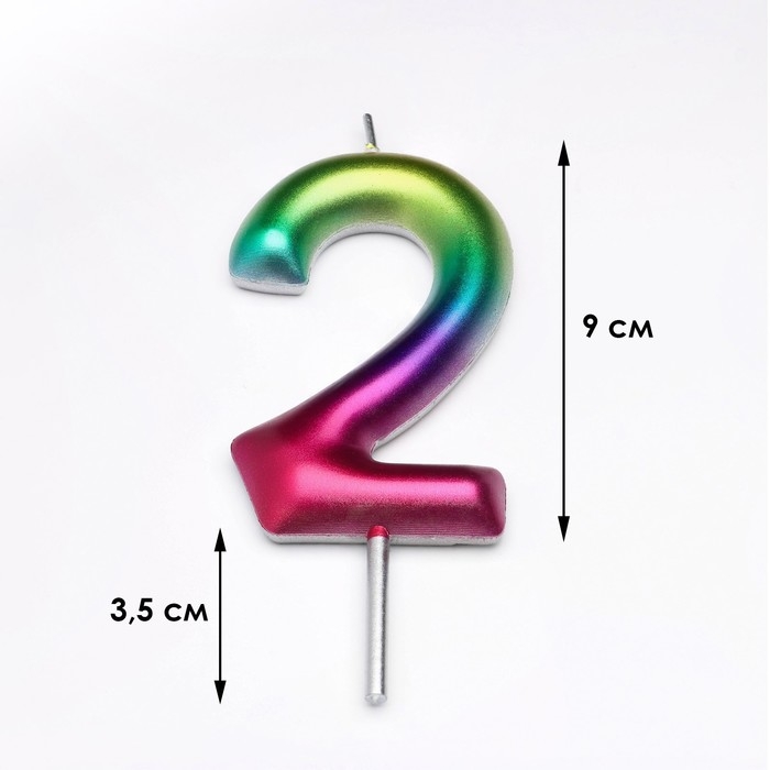 Свеча в торт  Свеча в торт "Акварель", цифра 2, 9 см, ГИГАНТ