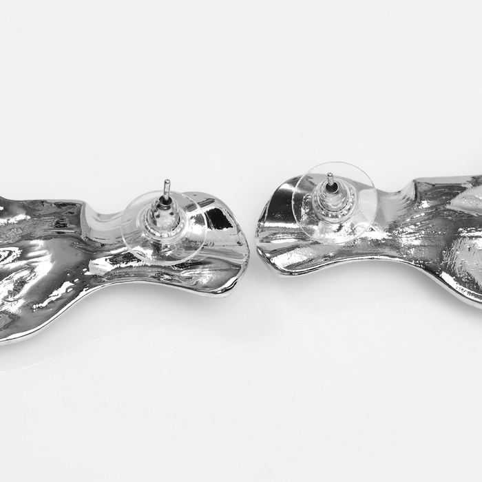 Серьги металл Серьги металл "Изгиб" волна крупная, цвет серебро