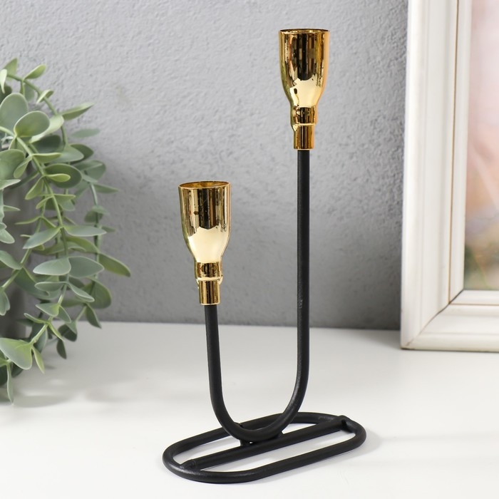 Подсвечник металл на 2 свечи Подсвечник металл на 2 свечи "Пелей" чёрный с золотом 10х10х23,5 см
